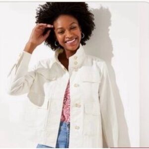 LOFT Off-White Linen Blend Utility Jacket Medium